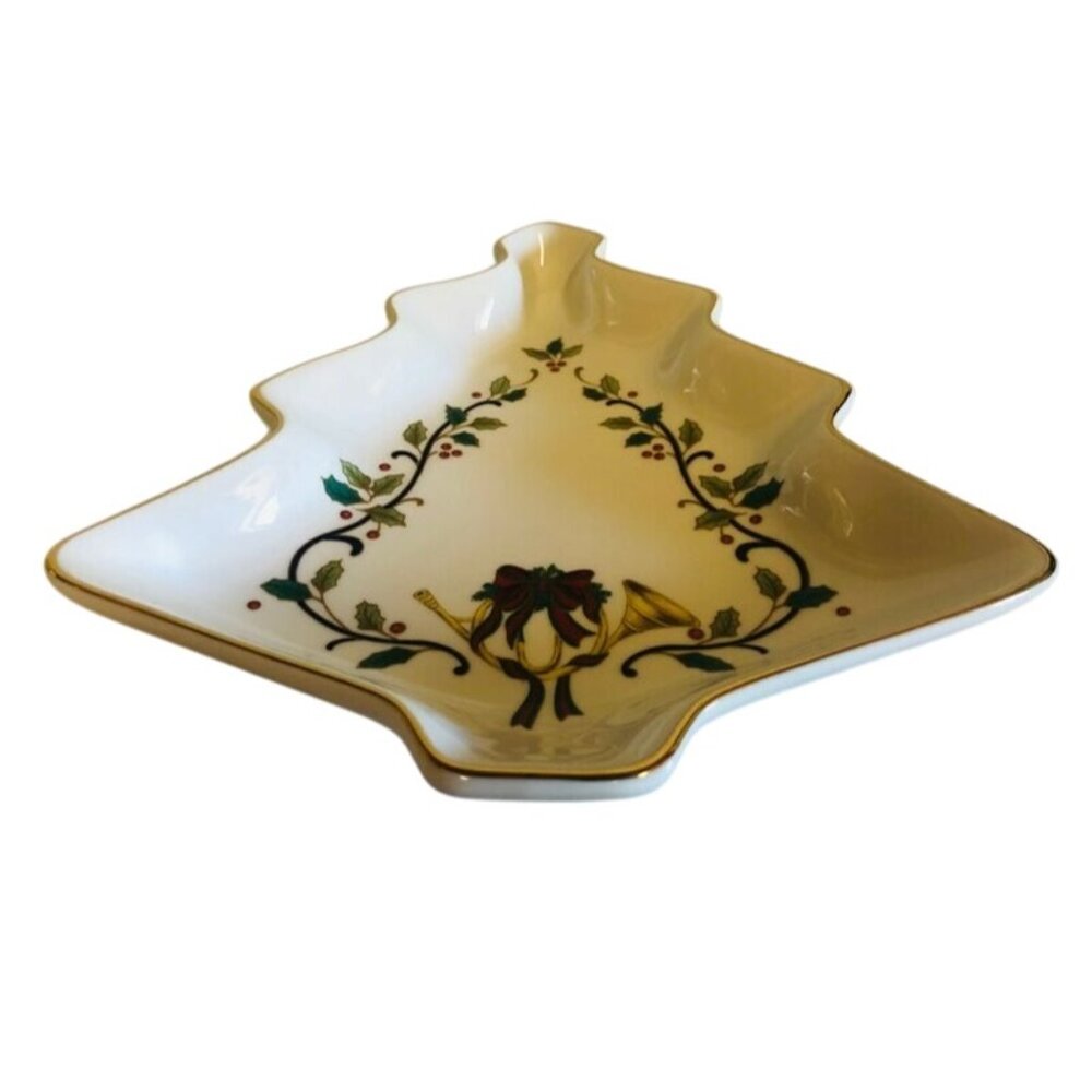 Mikasa Holiday Elegance FK0001 Christmas Tree Candy Dish Porcelain Gold Rim - Picture 8 of 8